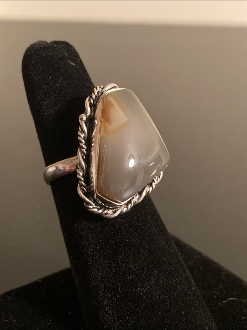 Silver Agate Statement Ring in Gray and Cream size 6